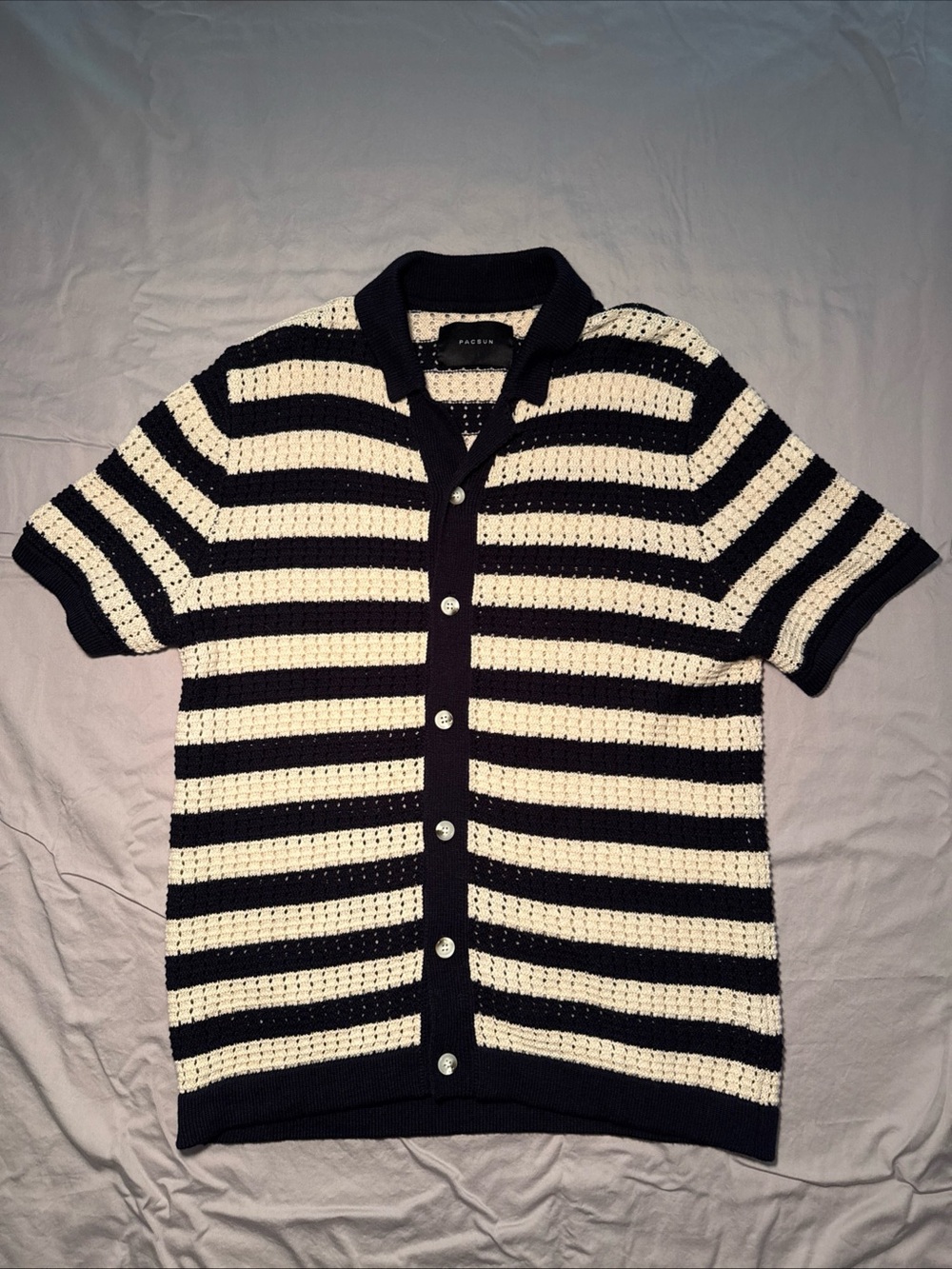 PacSun Black & Cream Striped Crochet Polo